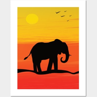 Sunset Elephant Posters and Art